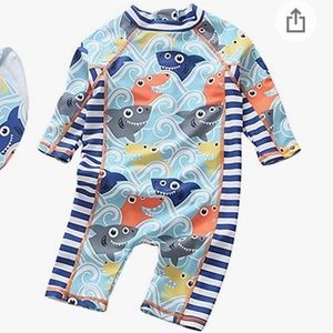 Baby Toddler Boys Girls One Piece Swimsuit Set Swimwear Shark Bathing Suit Rash